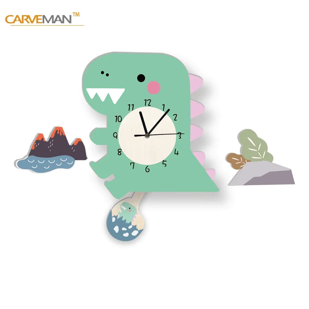 Orologio da parete a pendolo con dinosauro silenzioso dei cartoni animati, giocattoli per bambini, lavoro manuale dei cartoni animati, orologi con movimento fai da te per la camera dei ragazzi, decorazione della parete della camera dei bambini