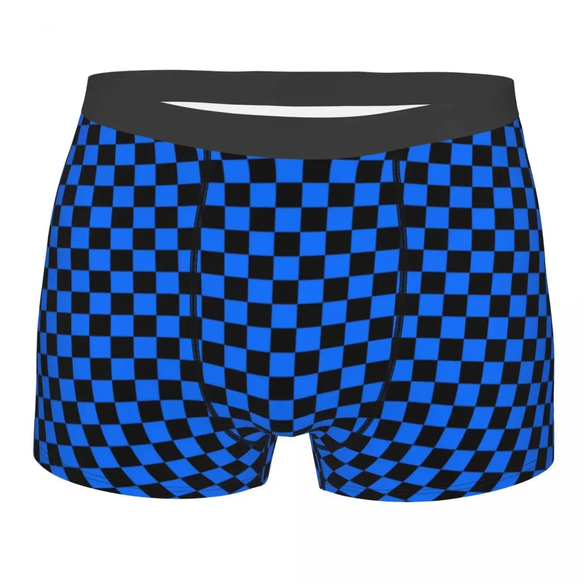 Boxer da uomo personalizzati a quadri neri e blu Brandeis, traspiranti