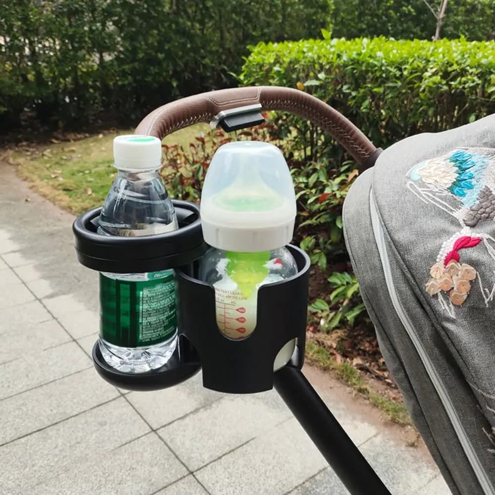 Portabicchieri per passeggino antiscivolo 2 in 1, facile da installare, organizer per bottiglie d'acqua per passeggino regolabile, nero universale