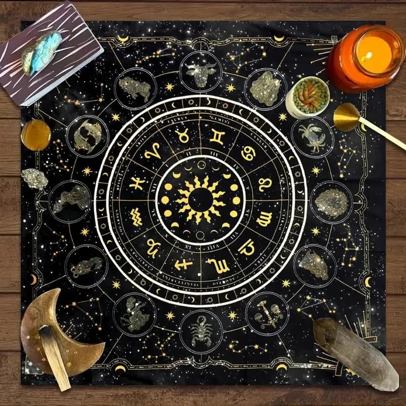 Tovaglia quadrata con motivo a tema Tarocchi della Costellazione, tappetino da tavolo per divinazione con carte dei Tarocchi, decorazione per feste per sala giochi