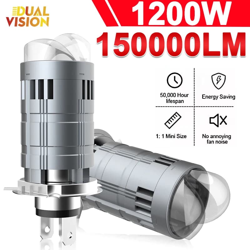 H4 Bi Mini LED Lente per proiettore LHD EMC Lampadine per auto Faro automatico 1200W 150000LM Lampade turbo Doppia moto Plug & Play 12V 24V