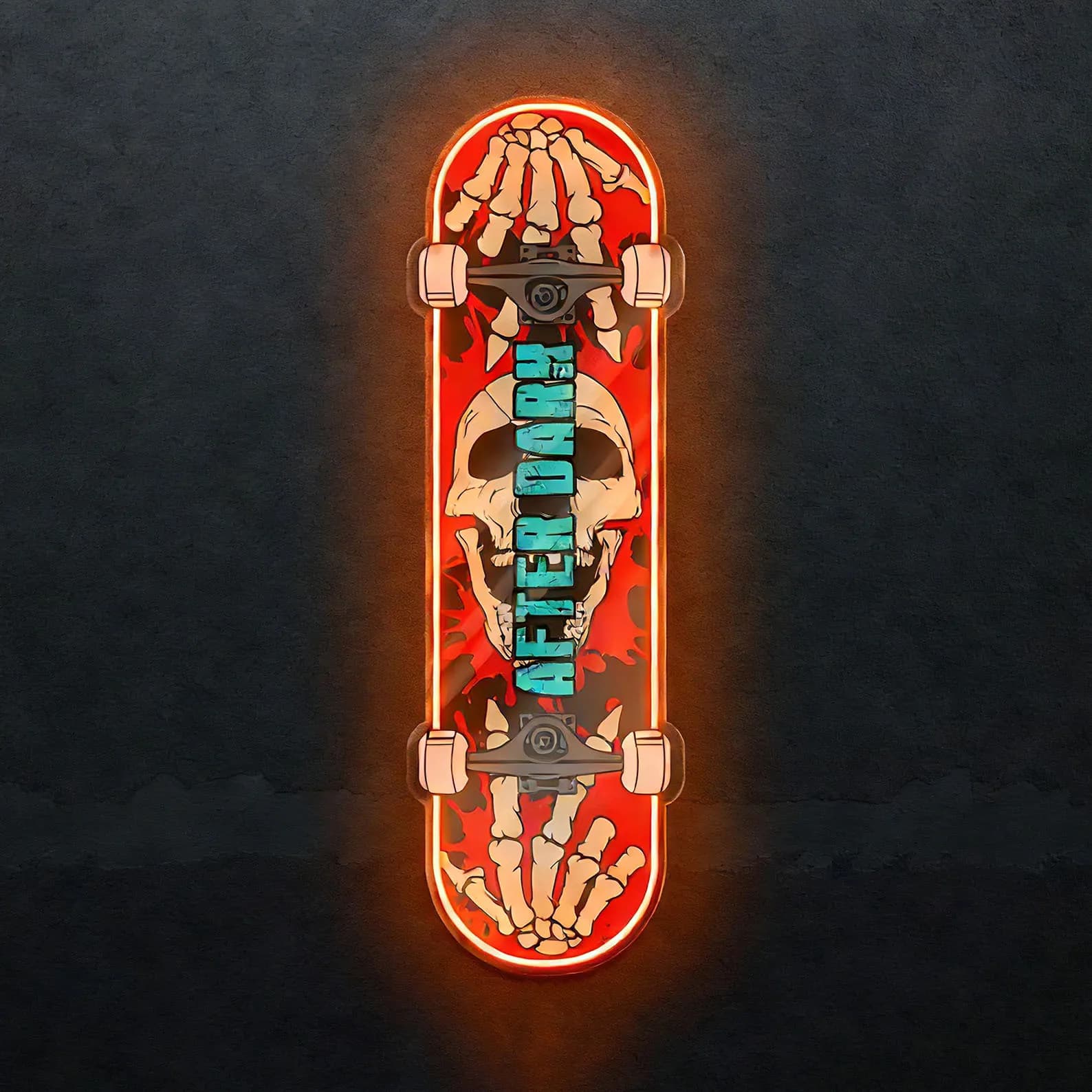 Skull Skateboard Neon Sign,Skeleton Hands And Skull Theme Neon Sign,Perfect For Skate Shops,Teen Rooms,Game Zones