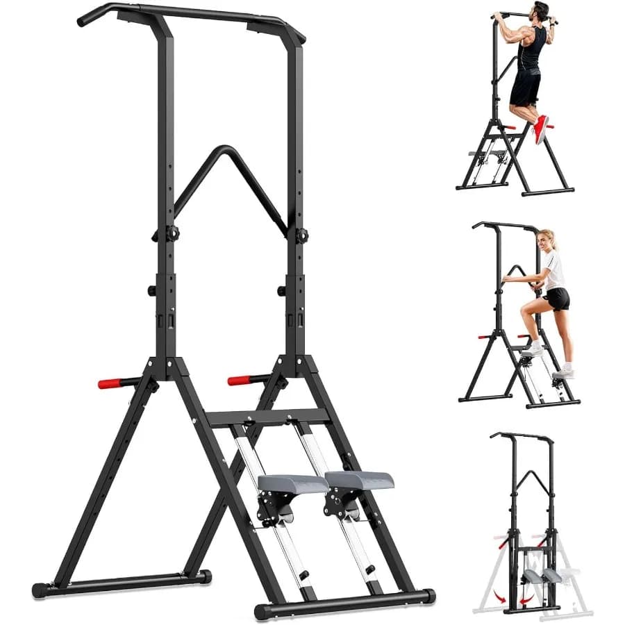 Self-supporting traction bar with stepper and adjustable multifunction tower for strength training at home