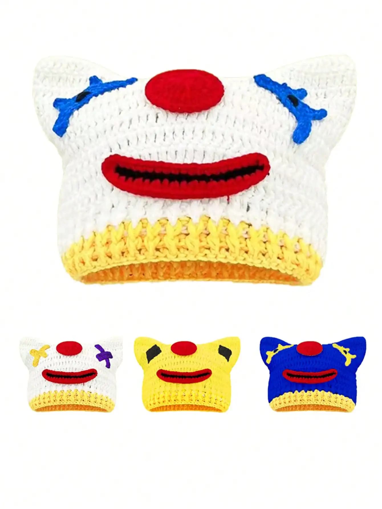 1pc Unisex Hand-Knitted Clown Style Beanie, Funny Unique Streetwear Hip Hop Y2K Cap