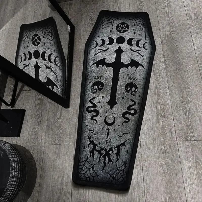 VIKAMA Gothic Alien Coffin Carpet Non-Slip Area Rug Spooky Bedside Mat Halloween Horror Kitchen Bedroom Home Decor