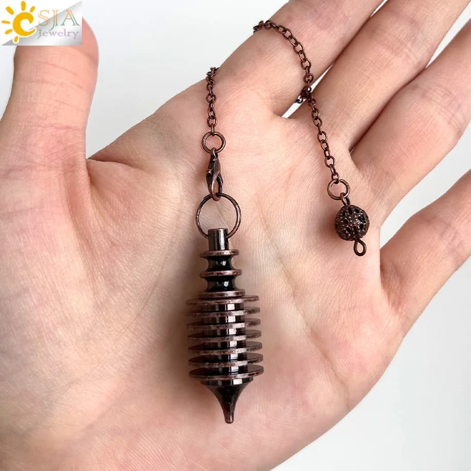 CSJA Pendolo Esoterico in Rame Apribile per Divinazioni Dowsing Meditazione 7 Anello Ciondolo Radestesia Penduli Penduli H579