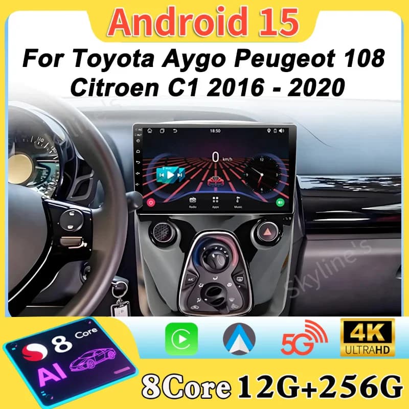 Per Toyota Aygo Peugeot 108 Citroen C1 2016 - 2020 Autoradio Android Wireless con Bluetooth e Sistema Smart Car