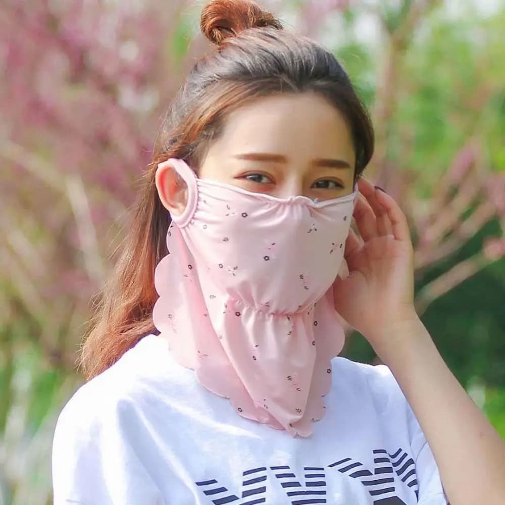 Maschera Elastica in Seta Ghiaccio con Protezione UV, Motivo Floreale, Velo Parasole, Copriviso, Sciarpa Viso, Maschera Gini per Escursionismo