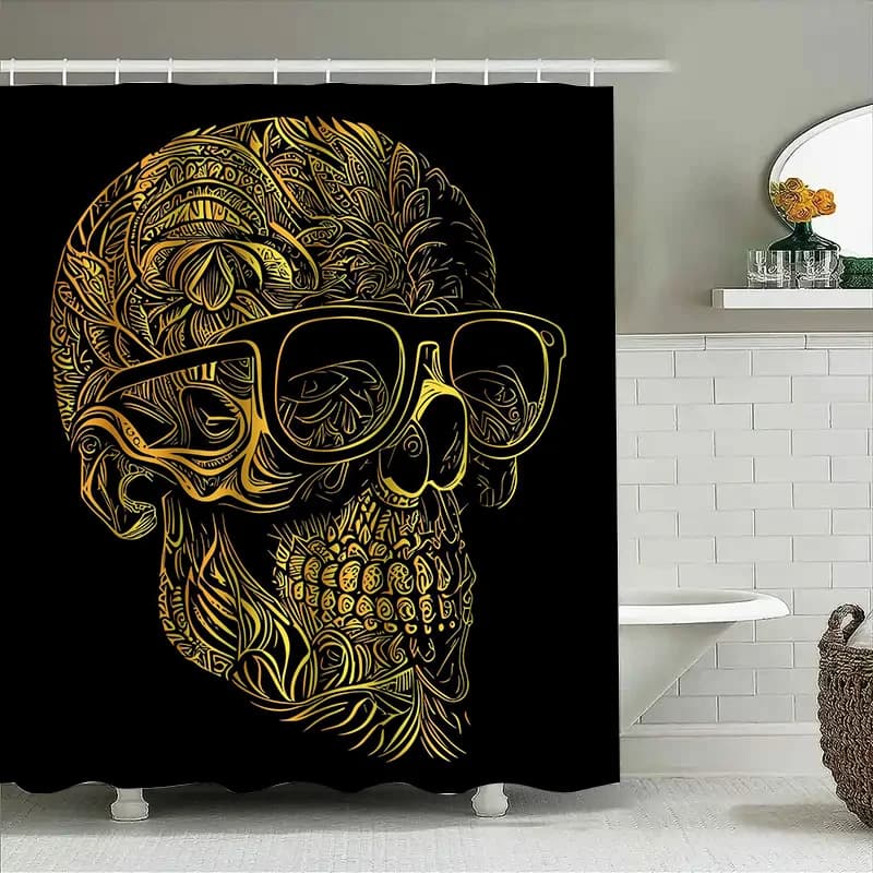 Tenda da doccia con motivo teschio Tuniu, design scheletro fantastico, divertente arredamento per il bagno, bianco e nero, regalo unico per lui o lei