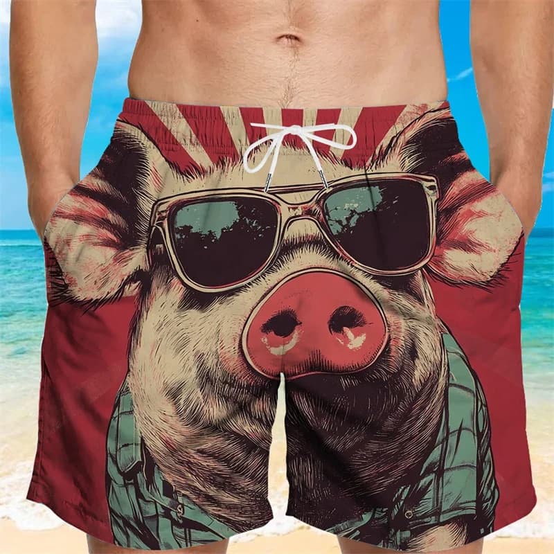 Divertenti pantaloncini da spiaggia con grafica di maiali per uomo, costumi da bagno con stampa 3D di animali, fantastici pantaloncini hawaiani estivi larghi ad asciugatura rapida