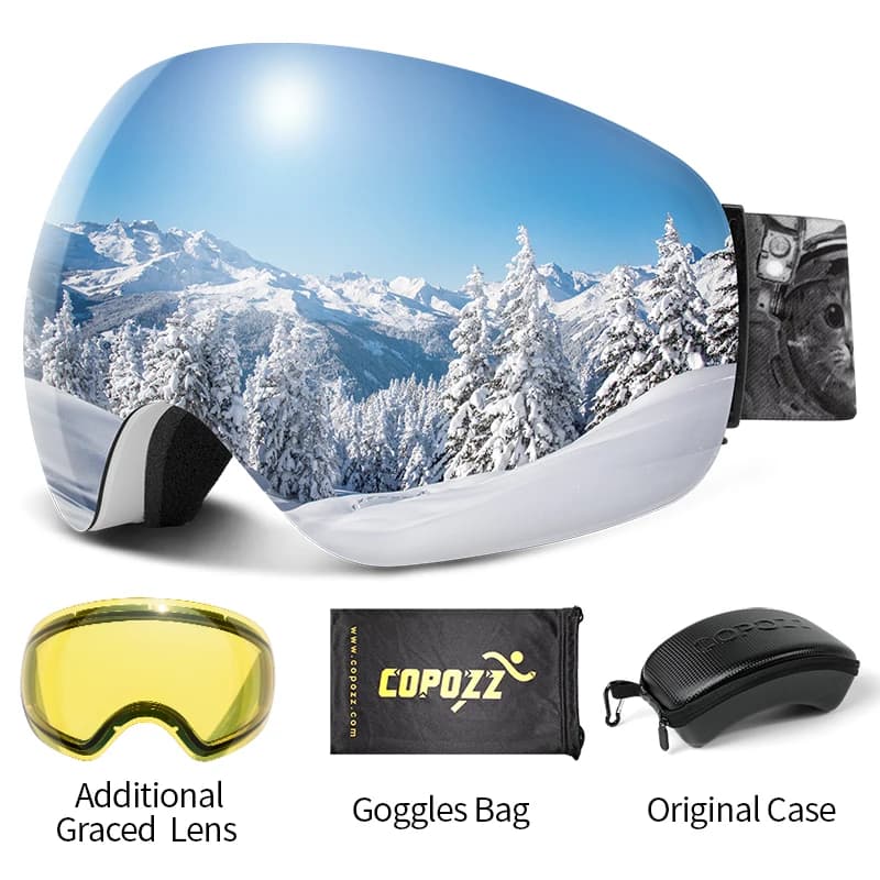 Occhiali da sci antiappannamento senza cornice Set di lenti notturne Protezione UV400 al 100% Sci Snowboard Cinturino antiscivolo Occhiali da neve per uomo Donna