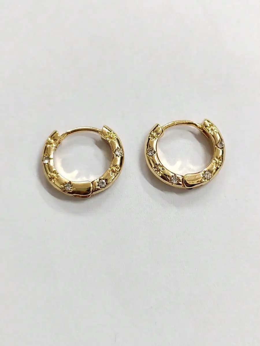1 Pair Floral-Embellished Zinc Alloy Hoop Earrings With Sparkling Rhinestones For Women’s Everyday Wear