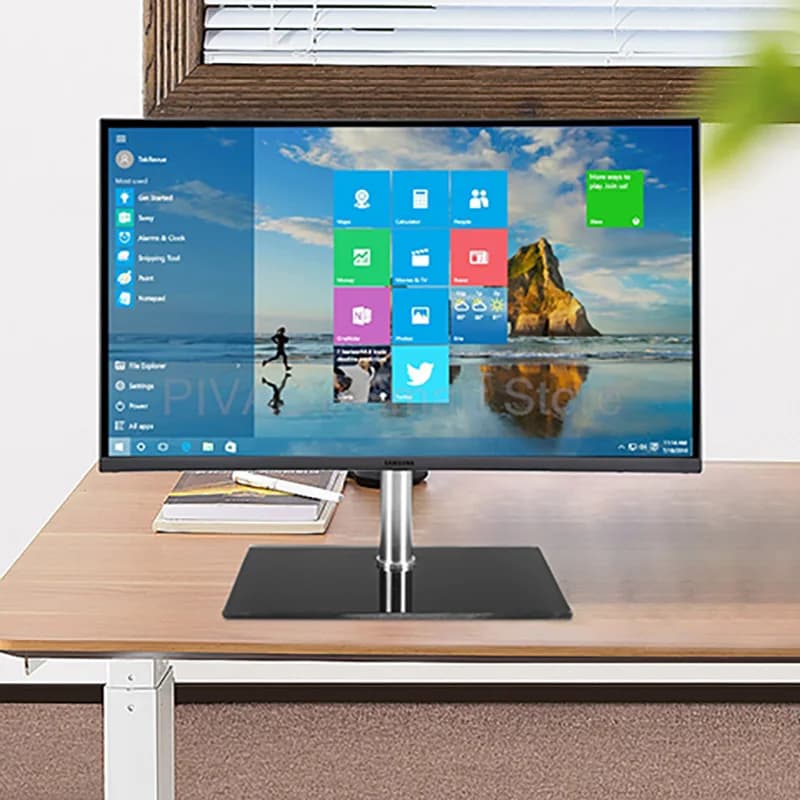 Universal support for 14-32 inch screen 360 ° Table stand with height adjustable tempered glass base with multifunctional rotation