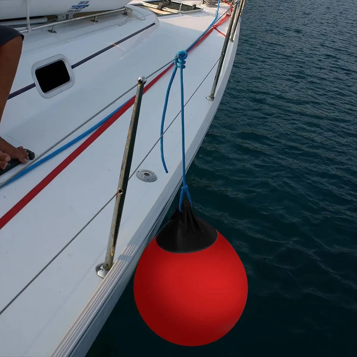 T34C Heavy Duty PVC Boat Fenders Ball Round Anchor Buoy Dock Bumper Ball Inflatable Protection Marine Mooring Buoy White