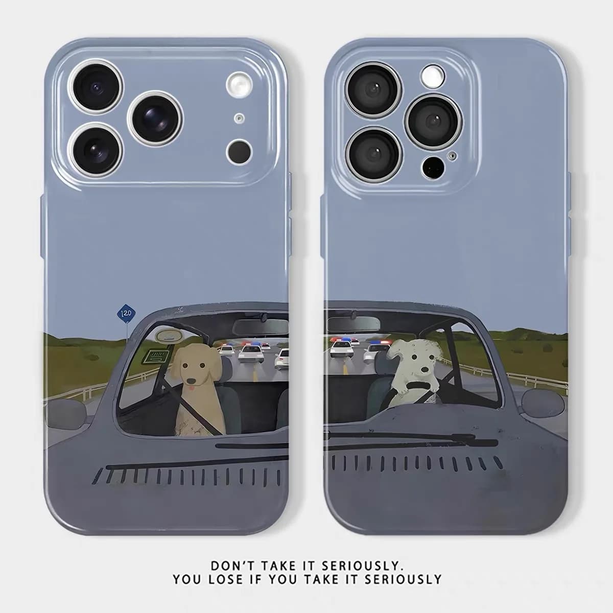 Ins Blue Driving Dog Phone Case for IPHONE 17 Air 16E 15 PROMAX 14 Plus 13 12 MINI 11 PRO 16Plus XR XS MAX Acrylic Phone Cover