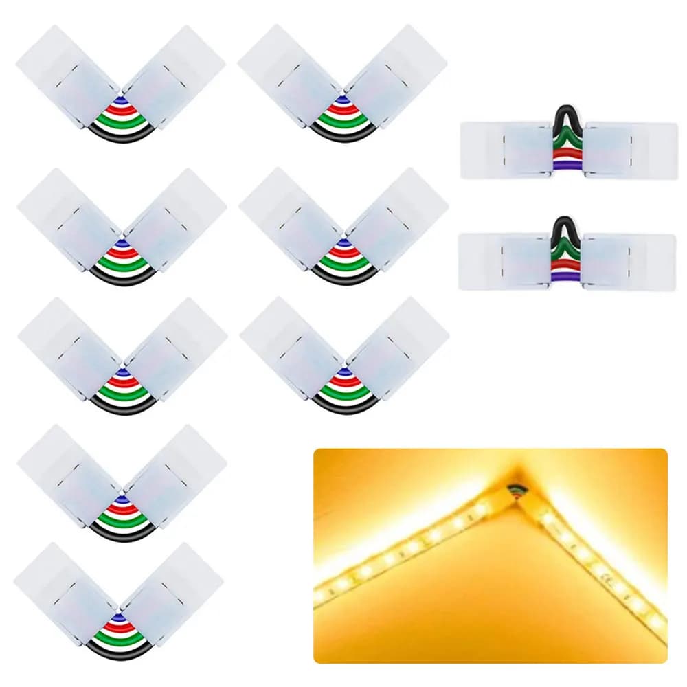 10Pcs LED Strip Connector 4 Pin 10mm Right Angle Adjustable Connector for 3528/5050 SMD RGB LED Strip Lights 90 Degree Corner