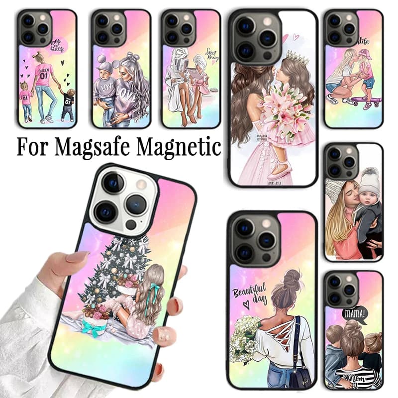 Cover per iPhone Super Mom Baby Phone Case per iPhone 17 AIR 16 15 14 13 12 11 Pro Max Plus, con MagSafe Wireless Magnetico
