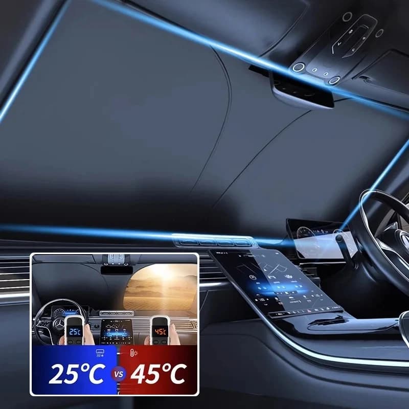 Parasole per auto pieghevole aggiornato in titanio spesso argento per parabrezza anteriore Visiera parasole riflettente con scudo termico con custodia