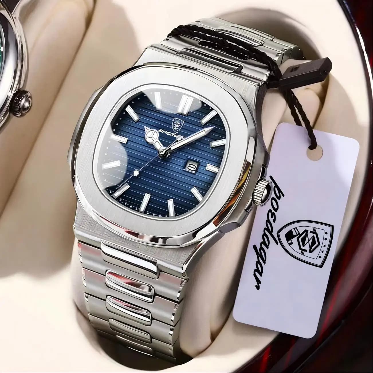 POEDAGAR Waterproof Luxury Square Men's Wrist Watch With Light Date Stainless Steel Men's Watch Business Men's Sports Quartz