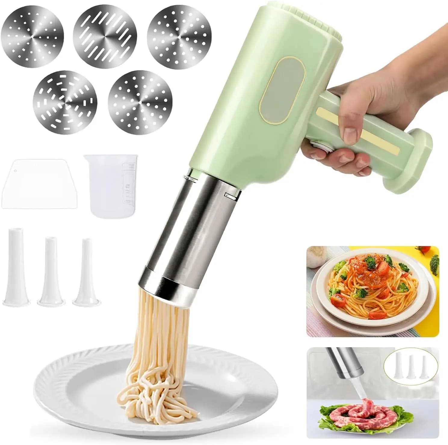 Macchina per pasta elettrica portatile, macchina per noodle, riempitrice per salsicce, macchina per spaghetti automatica all-in-one senza fili