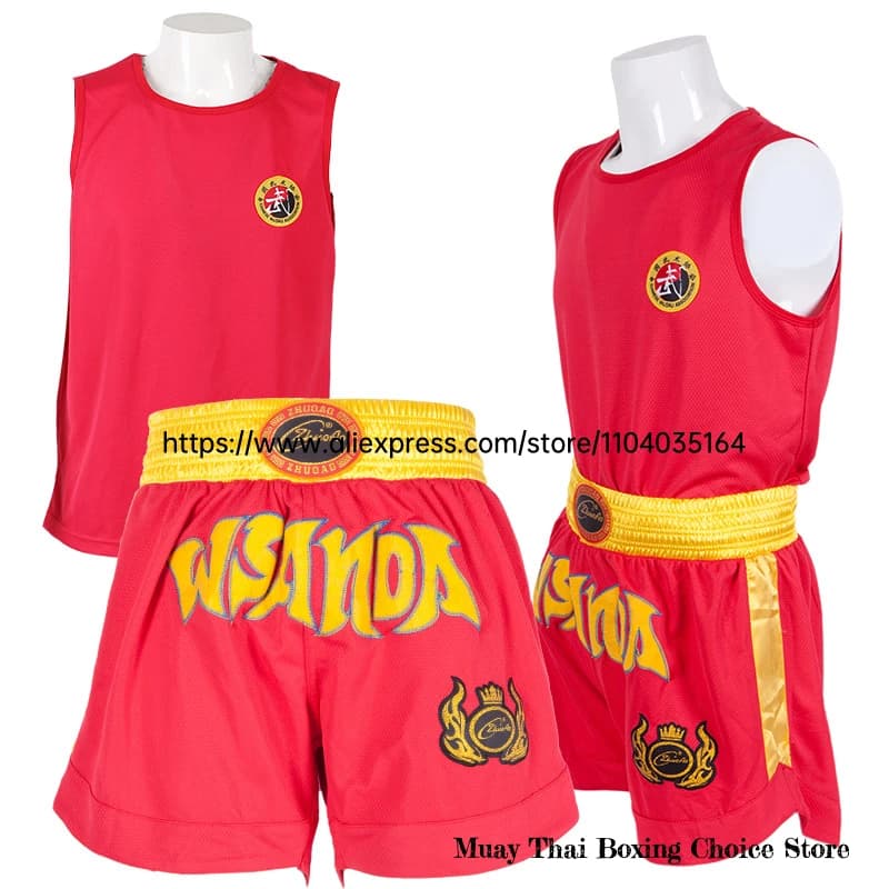 Uniforme da boxe Uomo Donna Bambini Muay Thai Pantaloncini da boxe Set di camicie Sanda Wushu Arti marziali MMA Grappling Kickboxing Pantaloni da allenamento