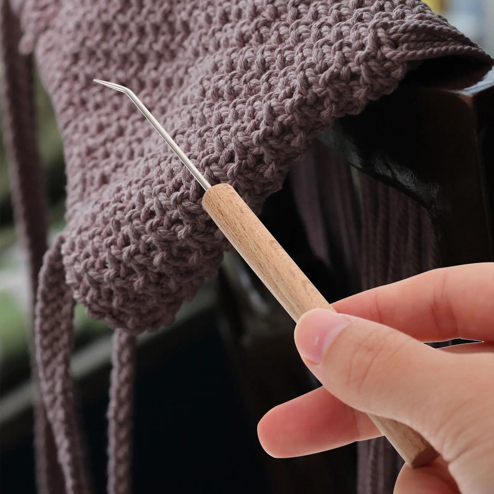Set di 1 uncinetto in legno premium con impugnatura ergonomica per lavori a maglia, uncinetto, fai da te, artigianato, maglioni, sciarpe, per principianti e uso domestico