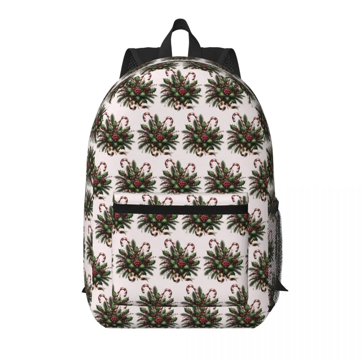 Zaino per studenti Candy Canes Holly Berries Pinecone, borsa da scuola, zaino da viaggio per escursioni, per uomo e donna, borsa a tracolla
