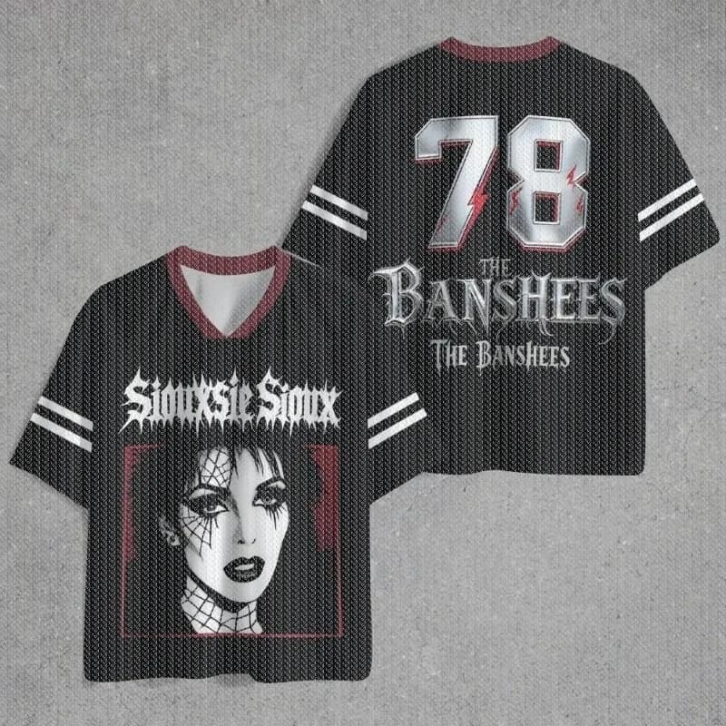 V Neck Black White Striped Mesh Jersey T Shirt Gothic Woman Face Graphic Number 78 Front Back Sleeve Retro Punk Streetwear Top
