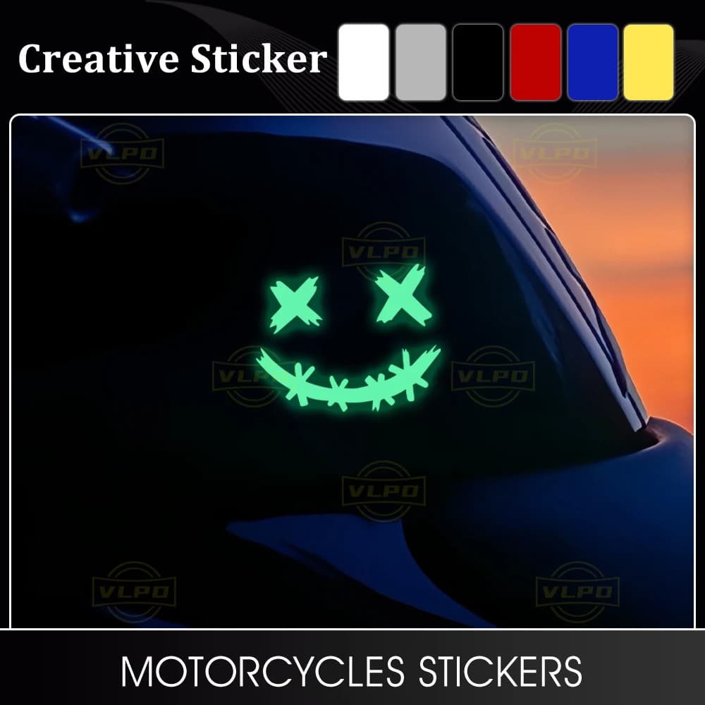 2 pezzi adesivi luminosi per moto, demone impermeabile, volto sorridente, decalcomanie per casco da moto, scatole laterali per il corpo, accessori decorativi