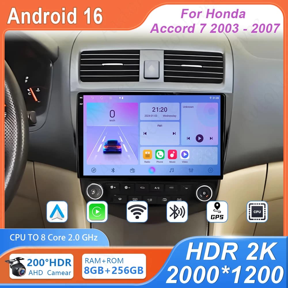 Android Dvd For Honda Accord 7 2003 - 2007 Auto Radio QLED Screen 4G Wifi BT High-performance Multimedia Player No 2din Stereo