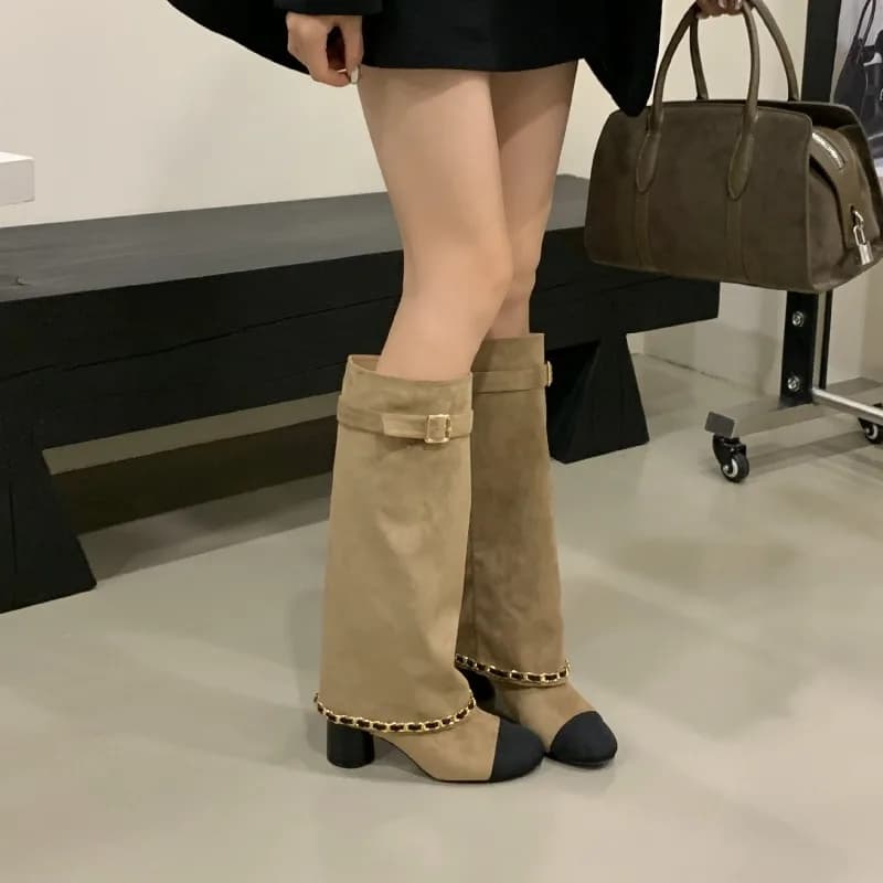 Nuovi Stivali da Donna in Camoscio, Eleganti Stivali a Tubo in Stile Francese con Tacco Alto, Scarpe di Design alla Moda, Botas Mujer