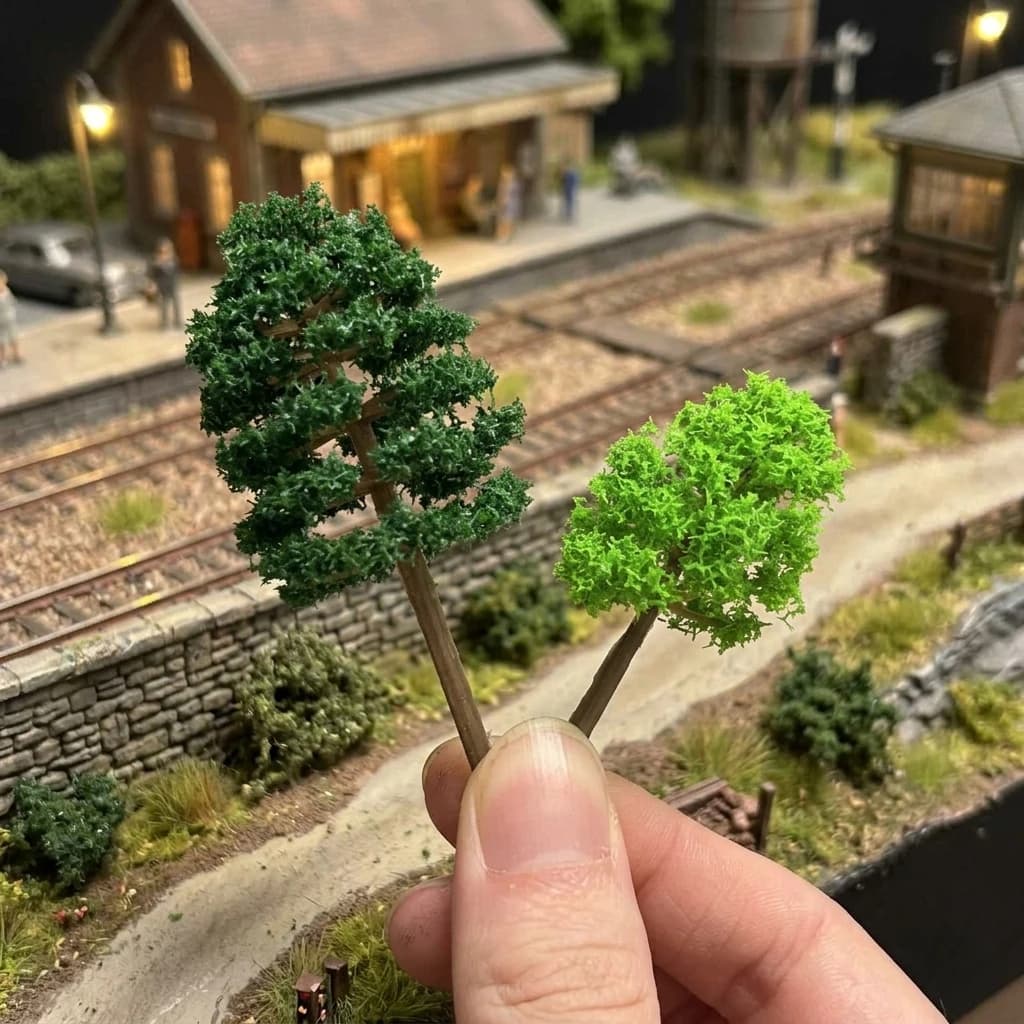 Set di 7 Alberi in Miniatura per Modellismo, Accessori per Ferrovie, Tavoli di Sabbia e Diorami Fai-da-Te