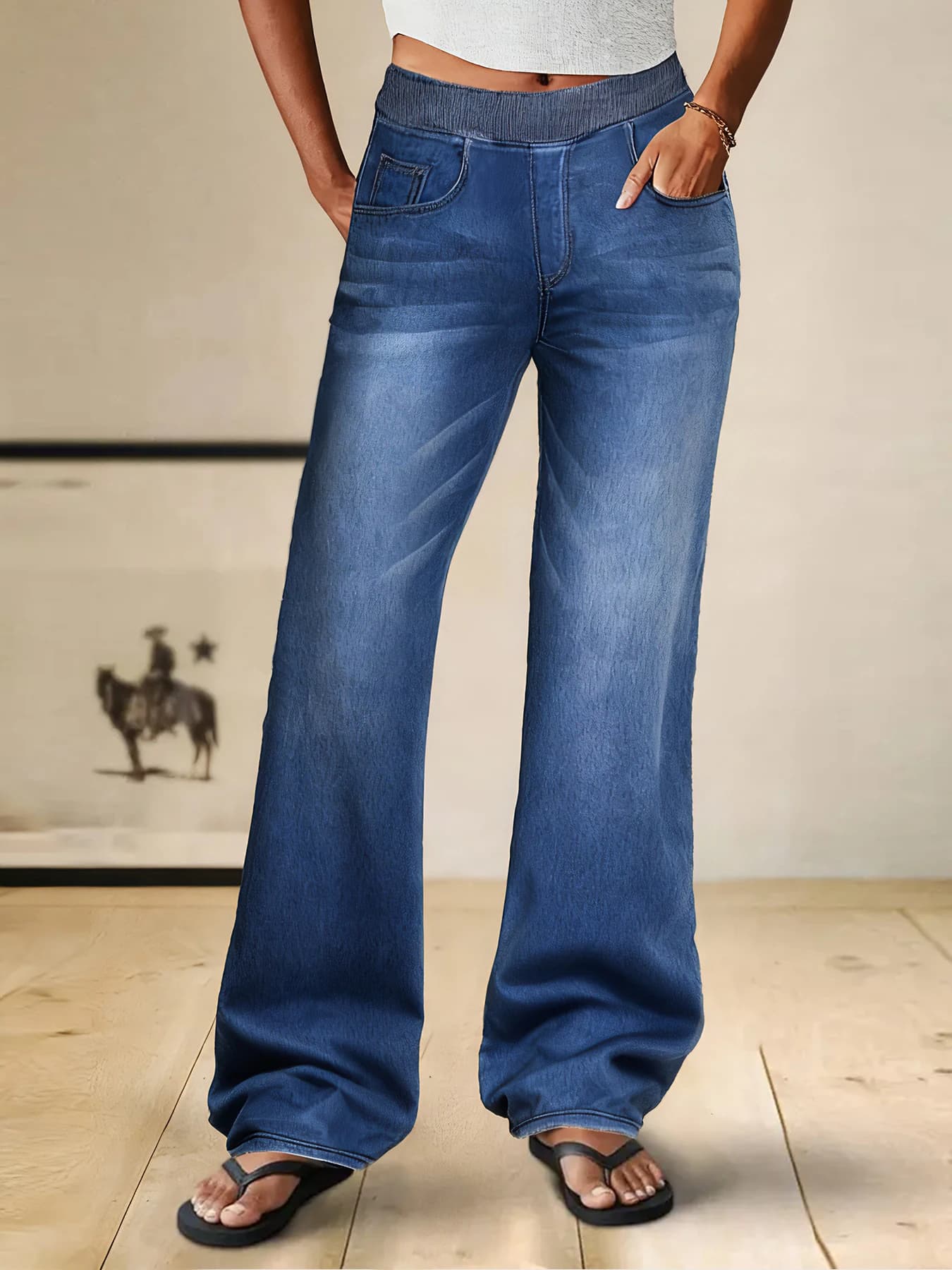 Jeans larghi a gamba dritta da donna taglie forti Pantaloni casual comodi in denim elastico a vita alta quotidiani
