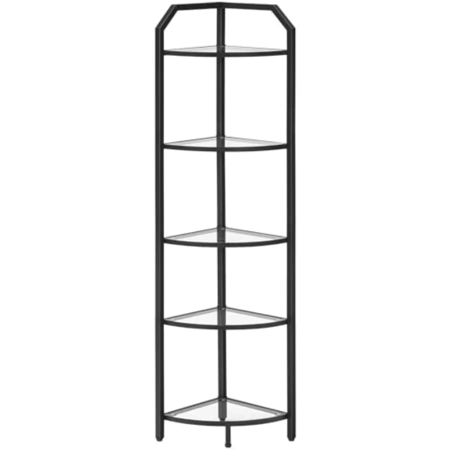 Scaffale angolare a 5 livelli, libreria angolare, ripiani in vetro temperato, organizer da bagno, porta piante angolare, per soggiorno, S