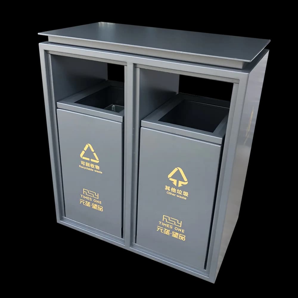 Customizable Outdoor Park Trash Can Factory-Supplied Steel Dustbin Recycle Waste Bin for Commercial Area Metal Construction