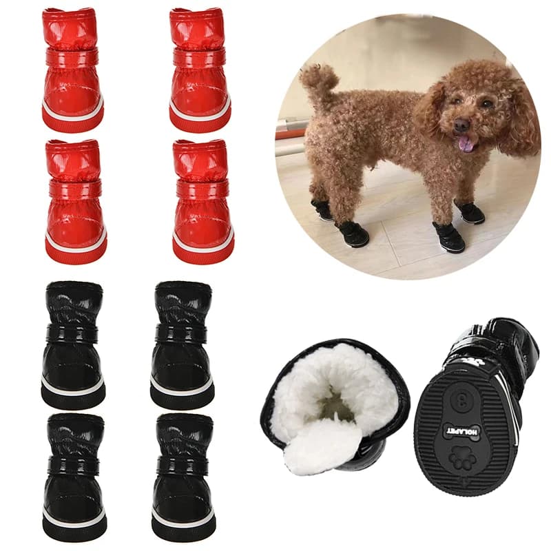 4 Pz/set Scarpe Per Animali Domestici Inverno Caldo Impermeabile Antiscivolo In Pile Stivali Da Neve Per Cani Cucciolo Calzature Da Pioggia Accessori Chihuahua Bulldog
