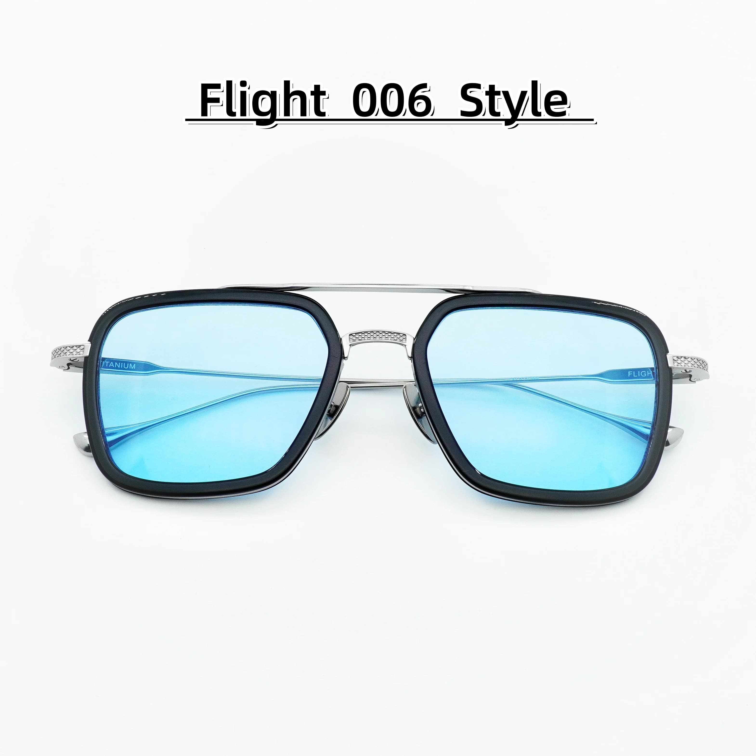 Flight 006 Dita Style Luxury Square Double Bridge Blue Sunglasses, Titanium Frame Unisex UV Protection Outdoor Driving Eyewear