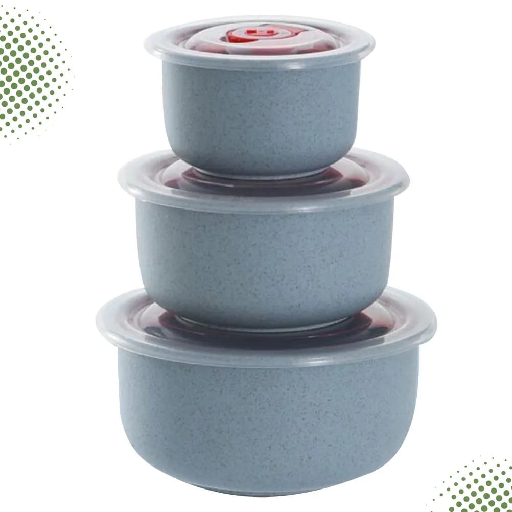 Set di contenitori per alimenti in paglia di grano da 3 pezzi, ciotola per il pranzo adatta al microonde, contenitori portatili leggeri per picnic, blu nordico