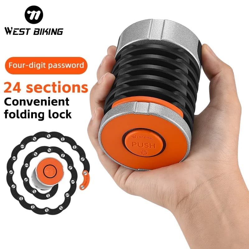 WEST BIKING Folding Bike Lock Combination Anti-theft Lock Portable E-Bike Heavy Duty Chain Lock Bicycle Cycling Accessories