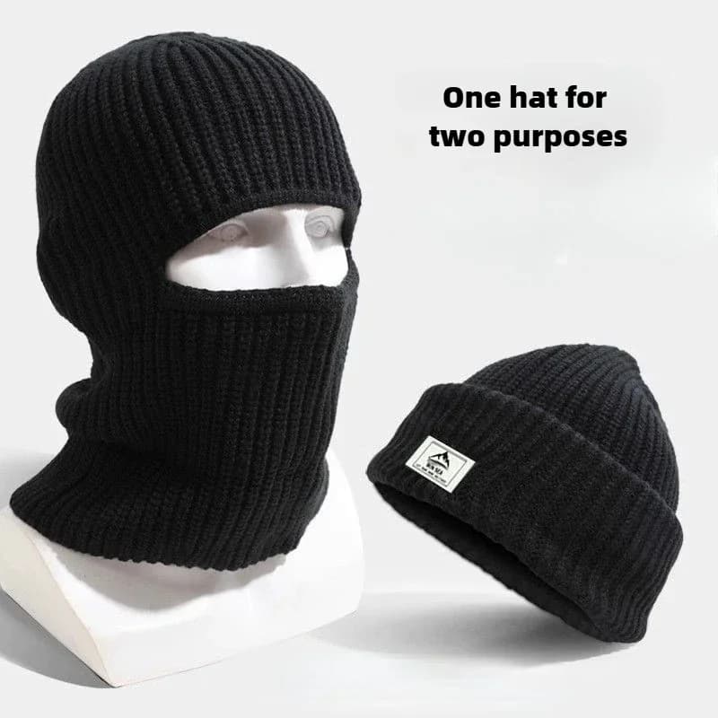 2 in1 Maschera invernale Berretti Cappelli Passamontagna lavorato a maglia caldo Cappelli antivento Solido Full Face Sci Cofano Tattico Ciclismo Paraorecchie Cap