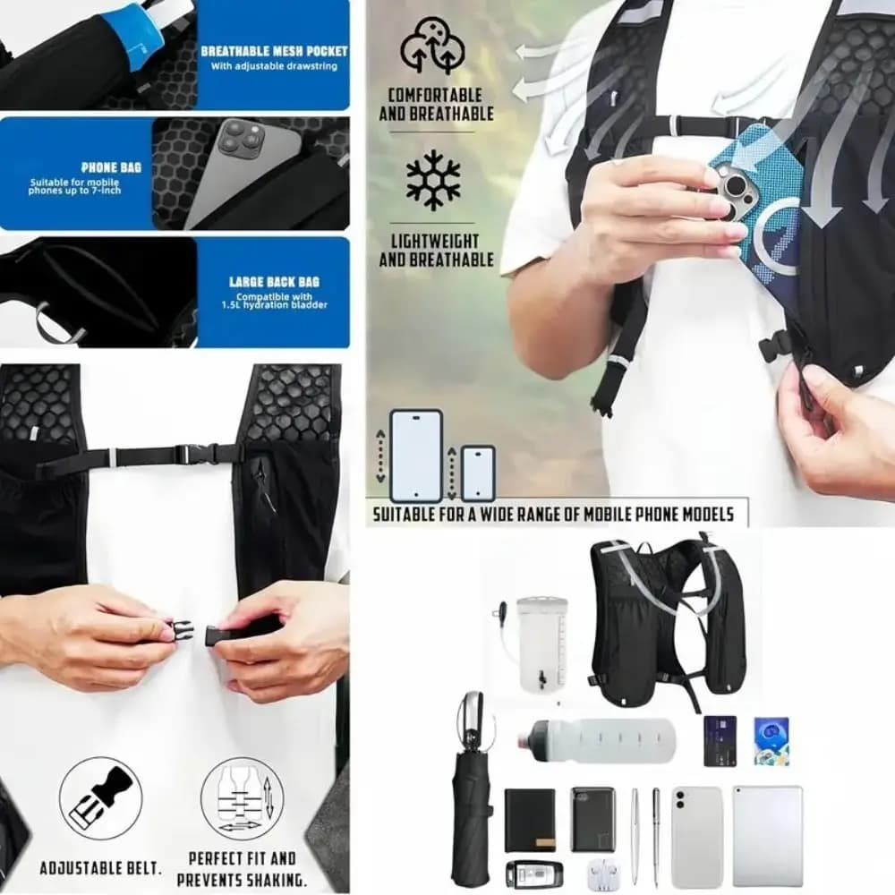 Waterproof Reflective Running Vest Pack Breathable Adjustable Running Hydration Vest Bag Multifunctional Convenient
