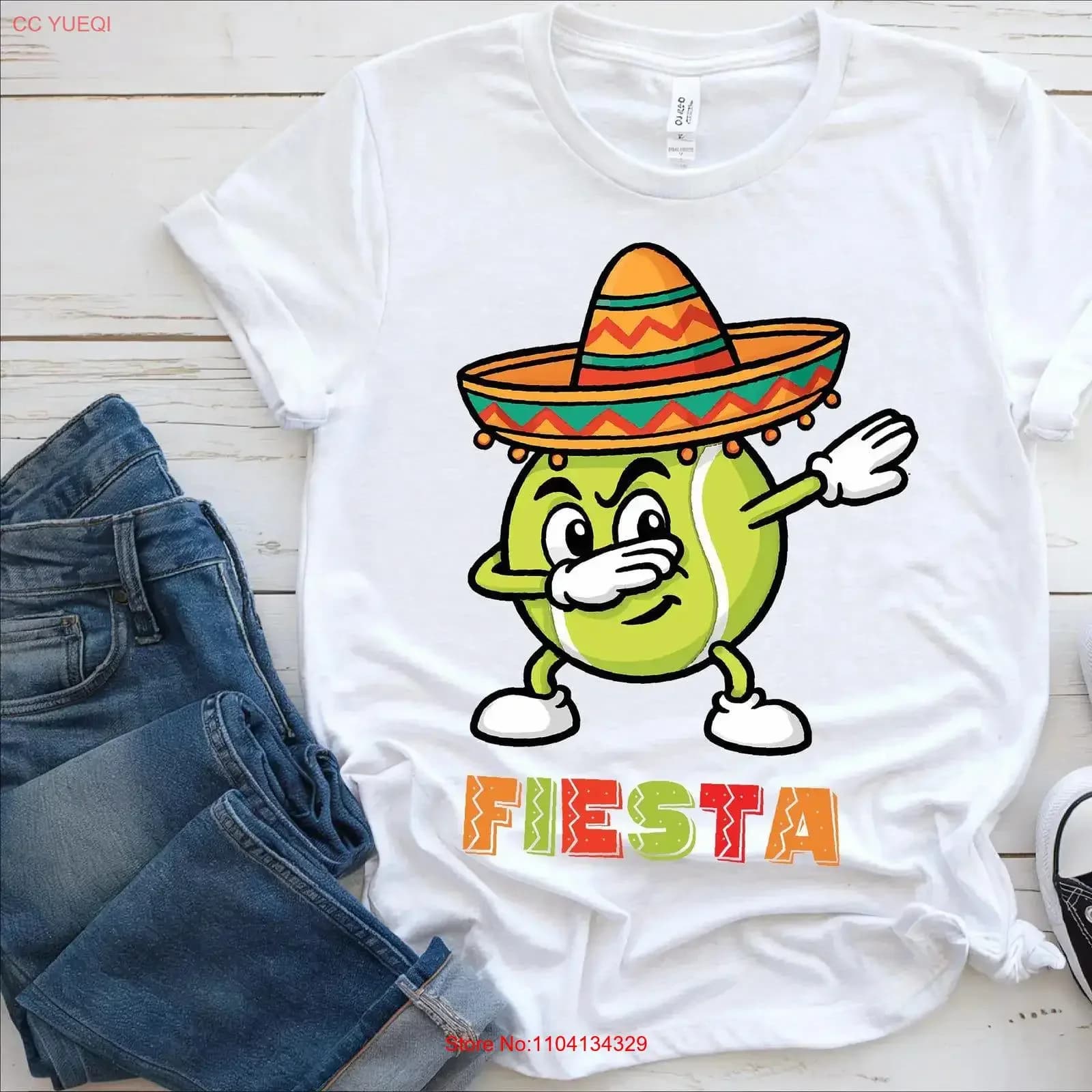 Divertente Maglietta Tennis Dab T-Shirt Fiesta Dabbing Ball per Ragazzi Amanti dello Sport e delle Feste Messicane, Stile Vintage Lavato Morbido Versatile e alla Moda