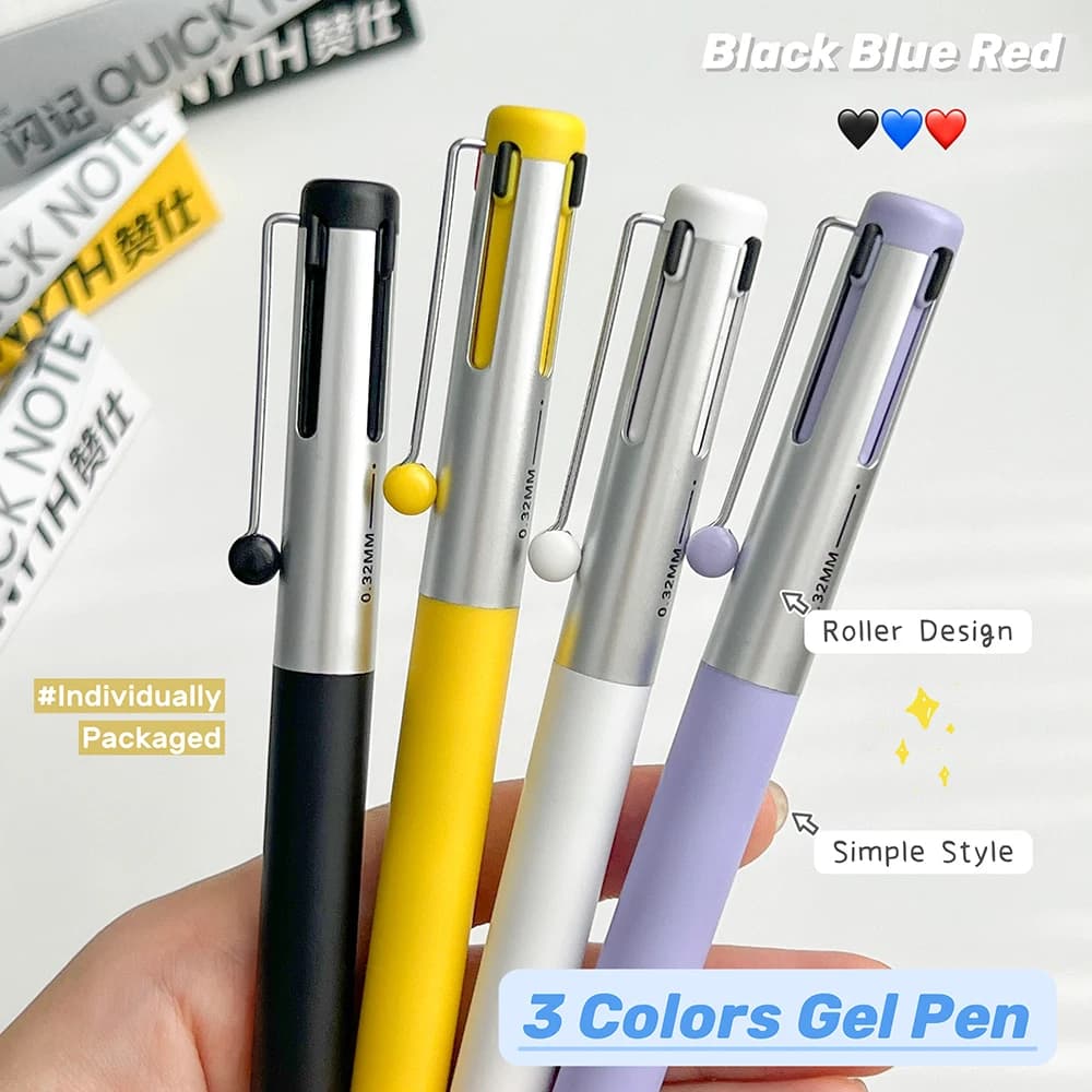 1Pc 3 Color Gel Pen 0.5mm Simple Quick-Drying Pen Portable Black Red Blue Writing Pen Study & Office Dedicated