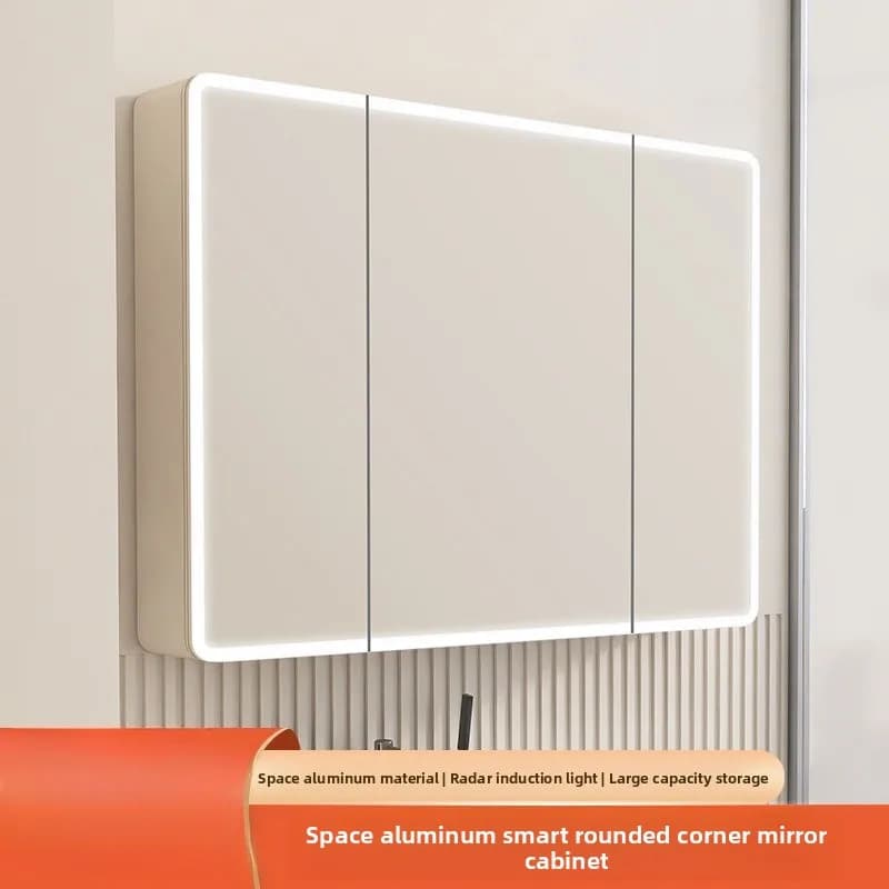 22 * 24 Inch Multifunctional Arc Angle Bathroom Mirror Cabinet Aluminum Alloy Storage Mirror Table Smart Sensor Light