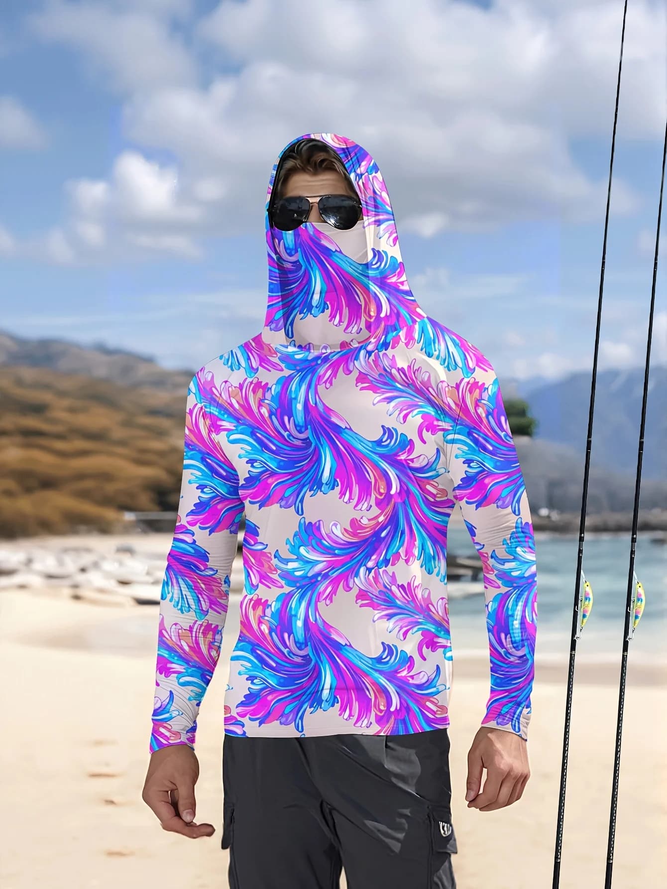 Maglietta da pesca a maniche lunghe per uomo, abbigliamento da pesca, t-shirt da pesca con protezione UV, abbigliamento da pesca ad asciugatura rapida