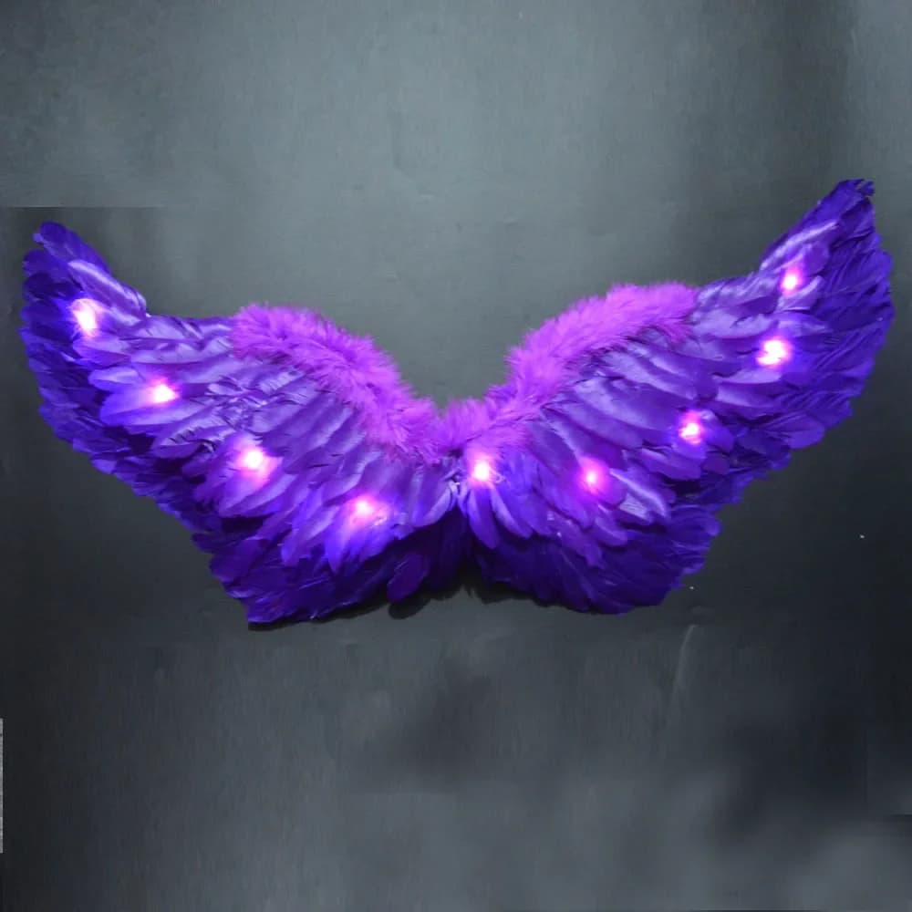 Bambini Adulti Illumina Ala di piume d'angelo Ali di fata Puntelli Regalo Matrimonio Compleanno Costume Natale Halloween Glow Party Viola
