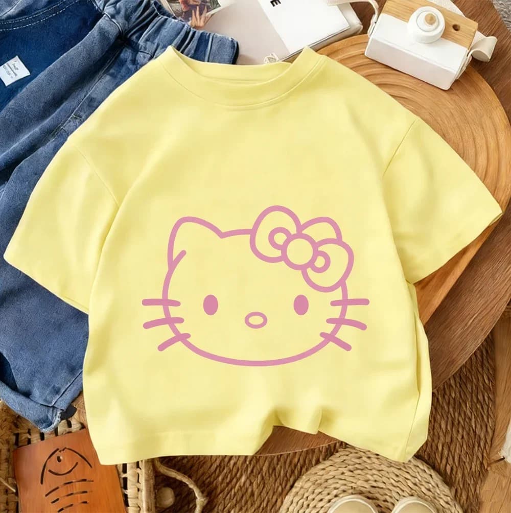 T-shirt per bambini Hello Kitty Summer Street Style, moda cartone animato, vendita calda, per ragazzi e ragazze, bambini da 3 a 14 anni