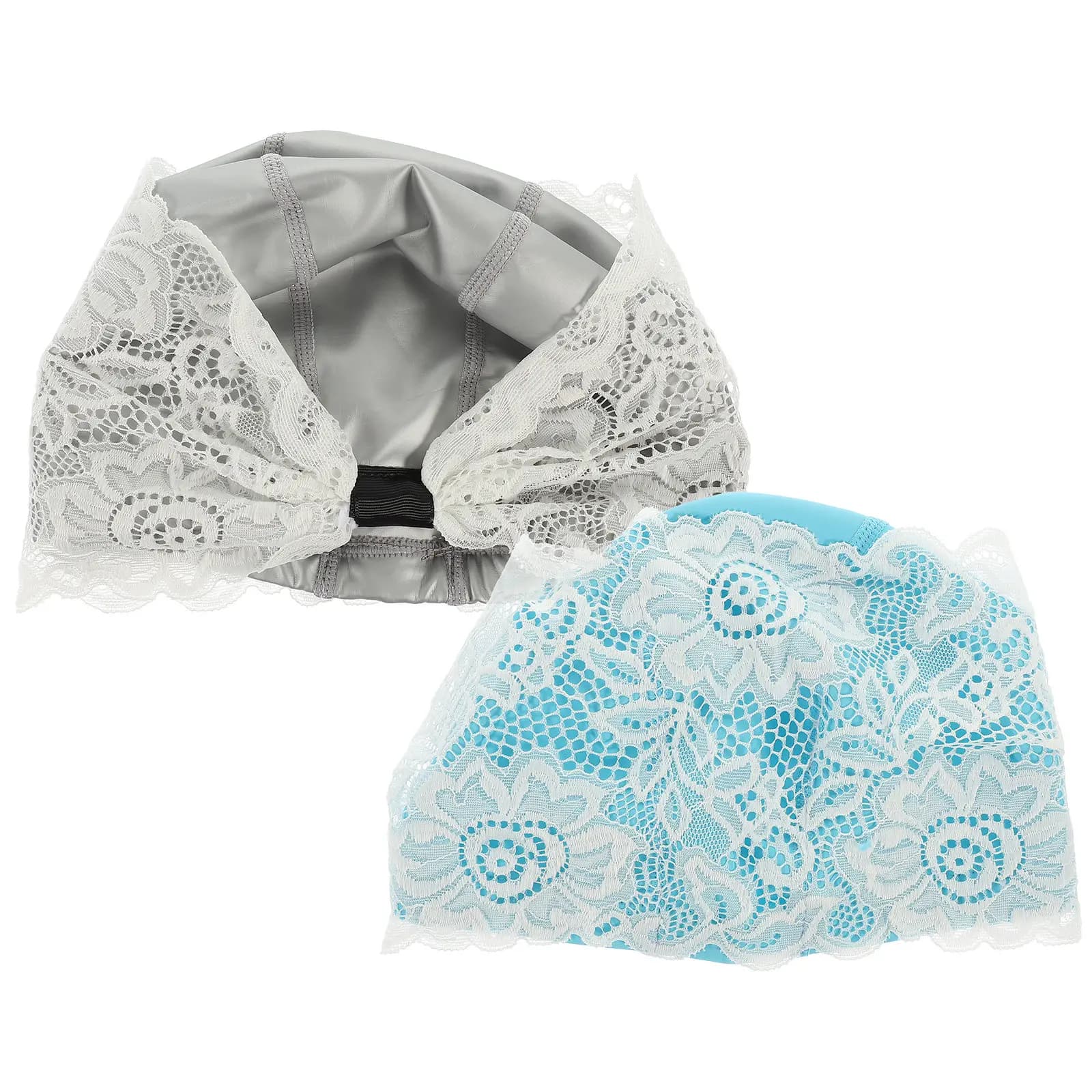 2 Pezzi Cuffie da Nuoto Impermeabili in PU con Pizzo per Donne, Cuffie da Bagno Elastiche Leggere e Flessibili per Adulti