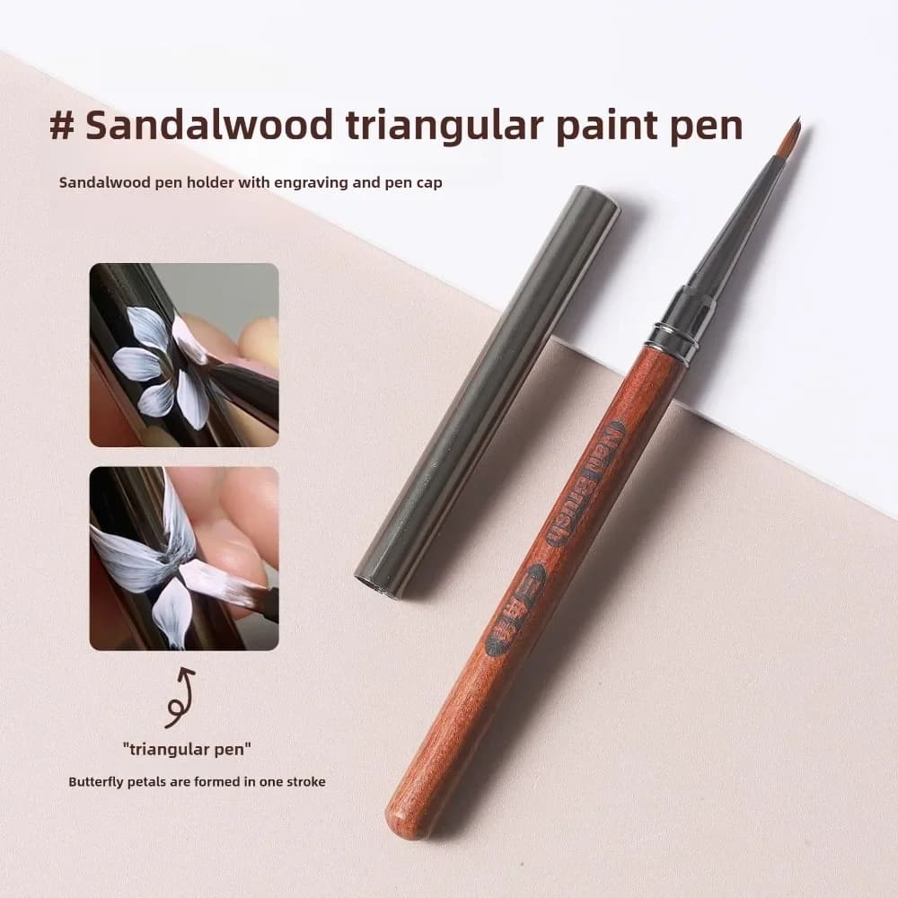 Round Wood Handle Triangular Petal Nail Brush Acrylic Nail Art Liner Brush Stripes Grid Flower Painting Drawing PenManicure Tool