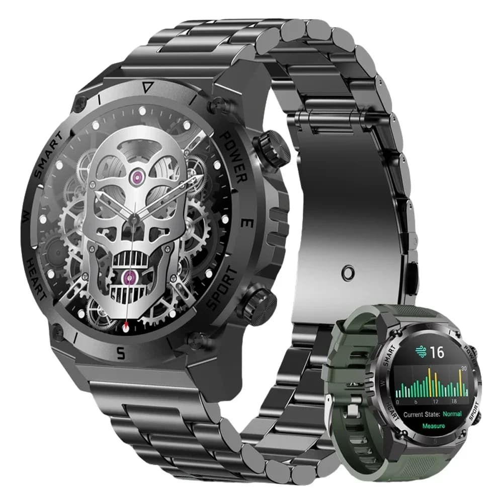 Nuovo smartwatch da uomo con chiamata Bluetooth doppio modello HD da 1,46 pollici con braccialetto di monitoraggio sportivo GPS per la salute dell'assistente vocale